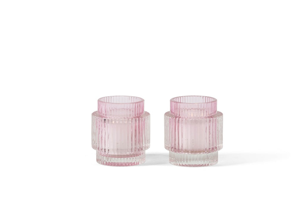 Theelicht/vaasje geribbeld Pink