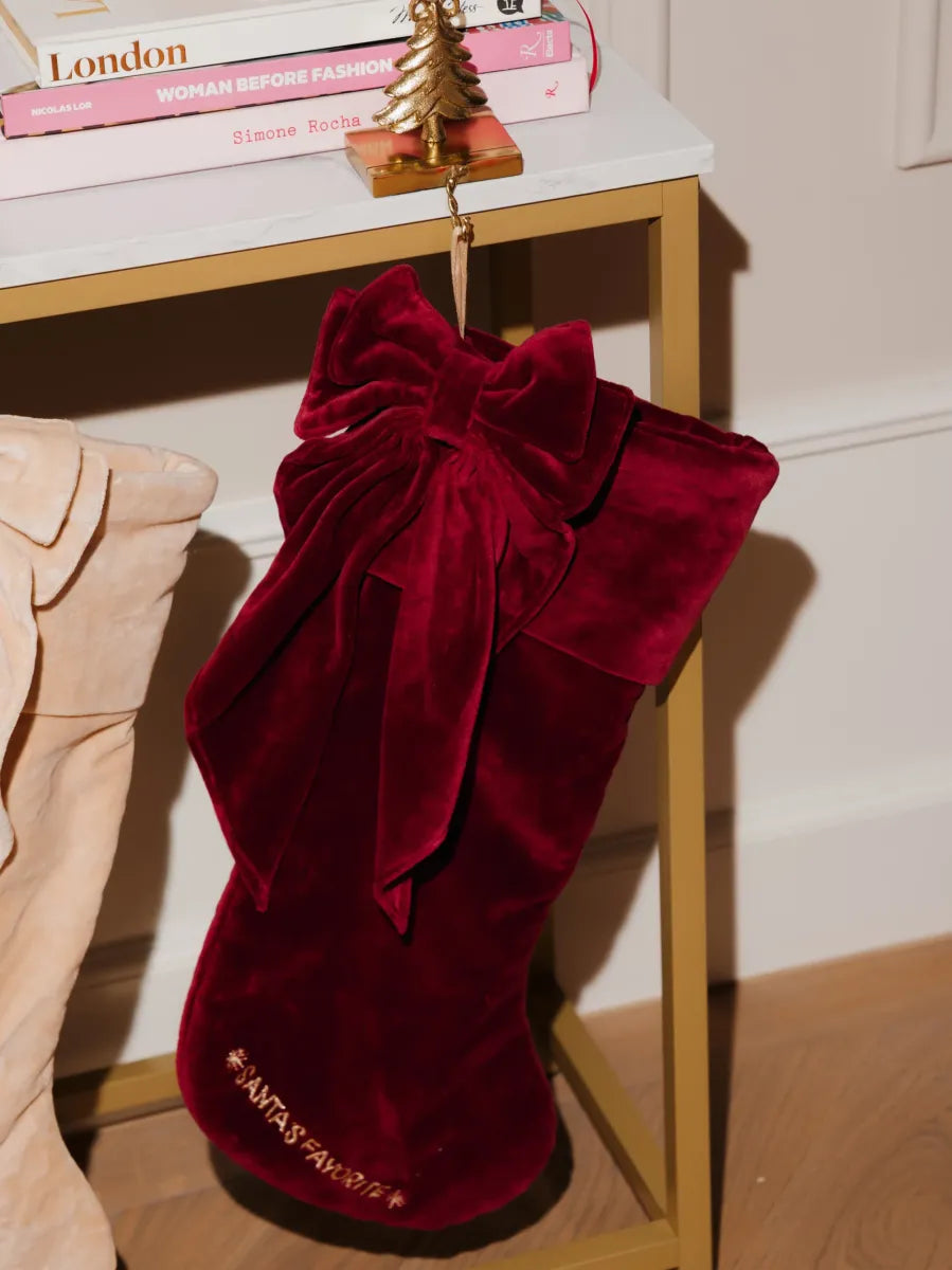 Kerstsok fluweel burgundy