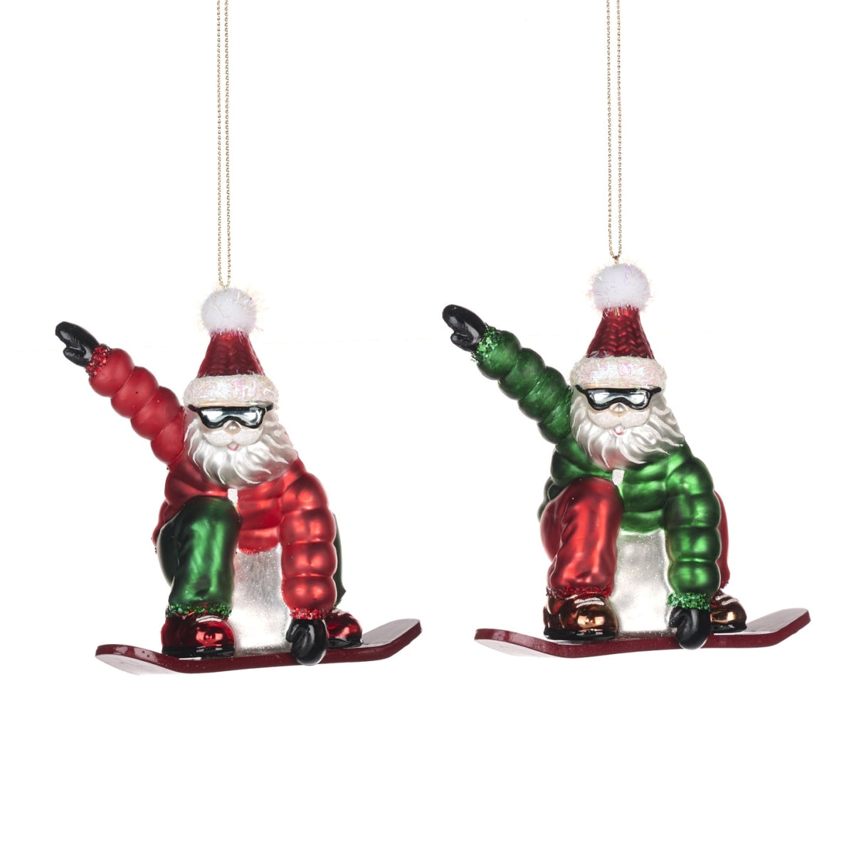 Kerstbal snowboard santa groene jas