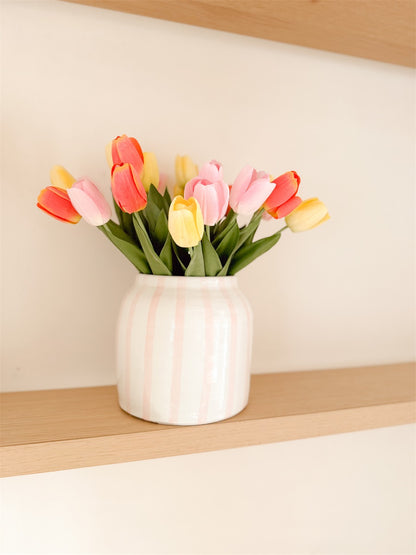 Pot gestreept licht roos