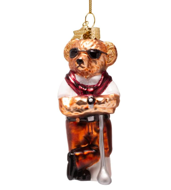 Kerstbal Bear in golf clothes