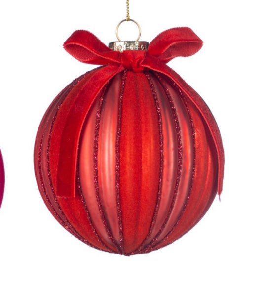 Kerstbal Flock Ribbel Rood