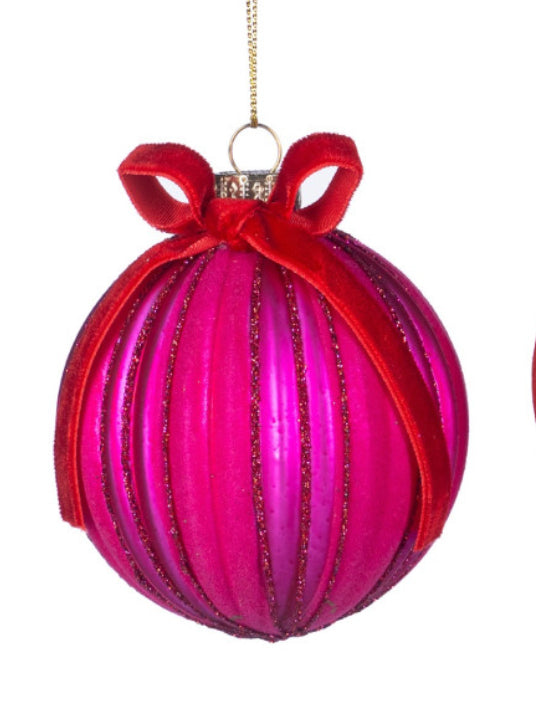 Kerstbal Flock Ribbel Roos