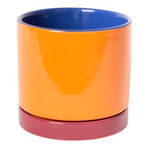 Bloempot Oranje Roos Blauw S