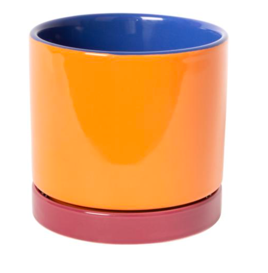 Bloempot Oranje Roos Blauw M