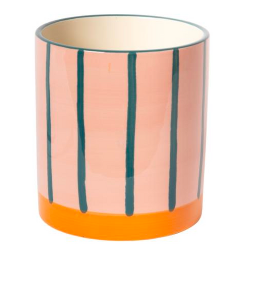 Bloempot gestreept Petrol Roos oranje
