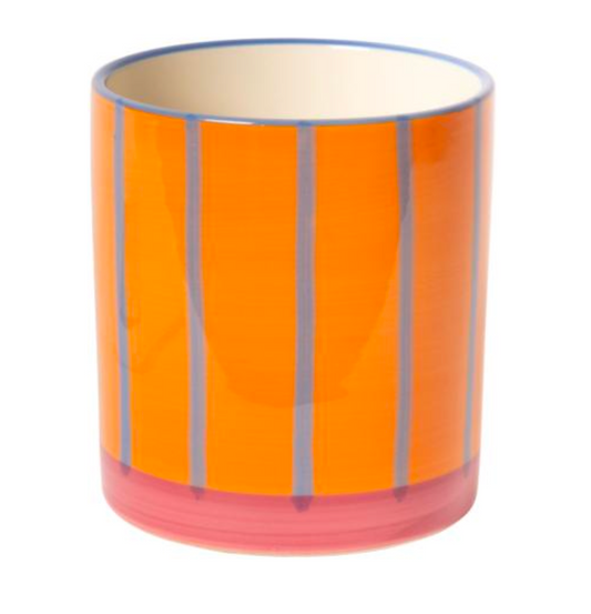 Bloempot gestreept Blauw Oranje Roos