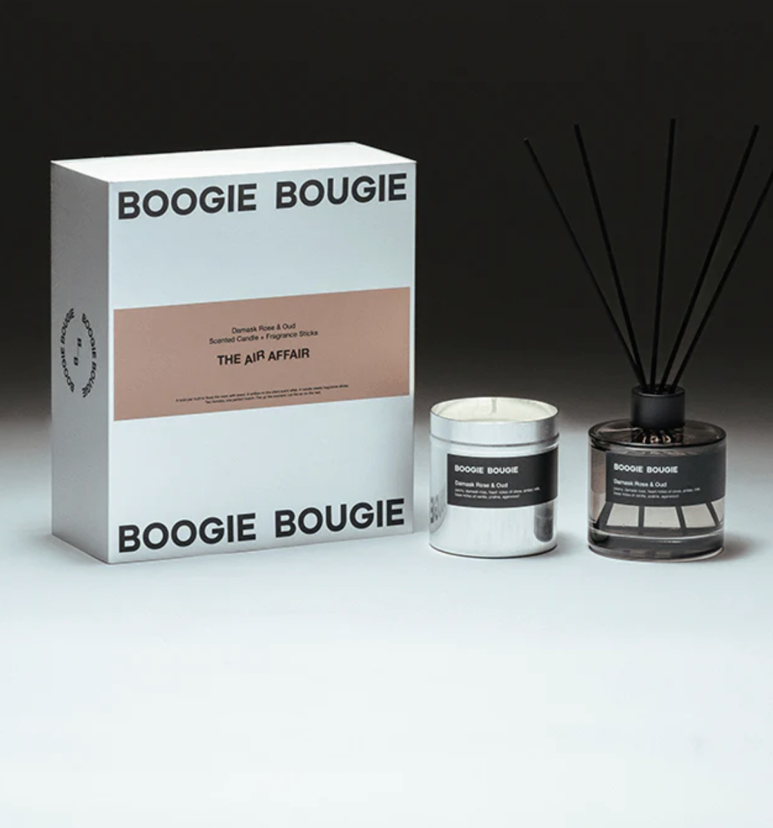 Boogie Bougie S - Damask Rose & oud Set kaars/diff.