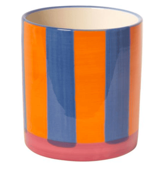 Bloempot gestreept Oranje Blauw roos