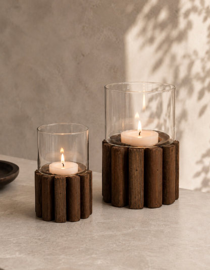Kaarsenhouder Hout/ glas