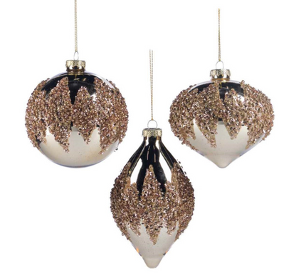 kerstbal  Koper glitter ovaal