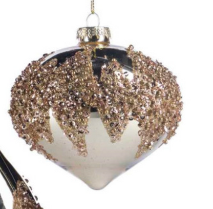kerstbal  Koper glitter ovaal