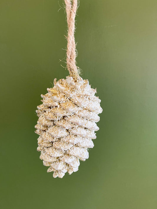 Dennenappel Hang Wit + glitter