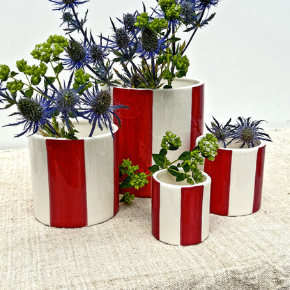bloempot gestreept rood L