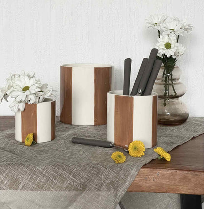 bloempot gestreept beige M