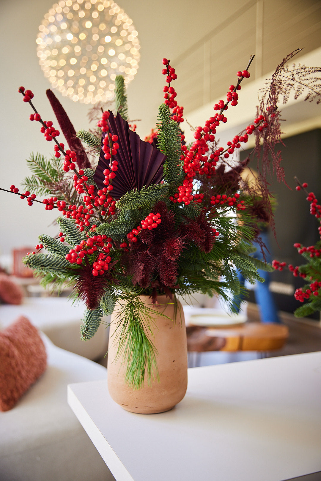 Kerstbloemstuk Rood/Bordeaux